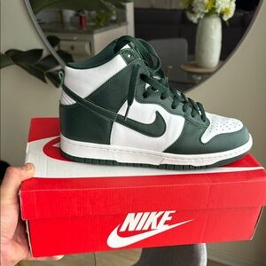Nike Green and White High-Top Dunk Sneakers